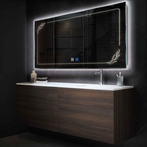 Specchio LED Rettangolare | Pulsanti touch | Funzione anti-appannamento | Luce bianca neutra - Reyze Serie Good Vibes Modello 1