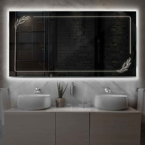 Specchio LED Rettangolare | Controllo tramite interruttore a muro | Luce bianca neutra - Reyze Serie Good Vibes Modello 1