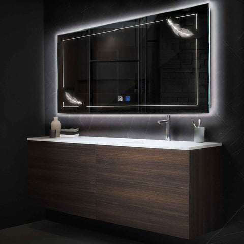 Specchio LED Rettangolare | Pulsanti touch | Funzione anti-appannamento | Luce bianca neutra - Reyze Serie Good Vibes Modello 2