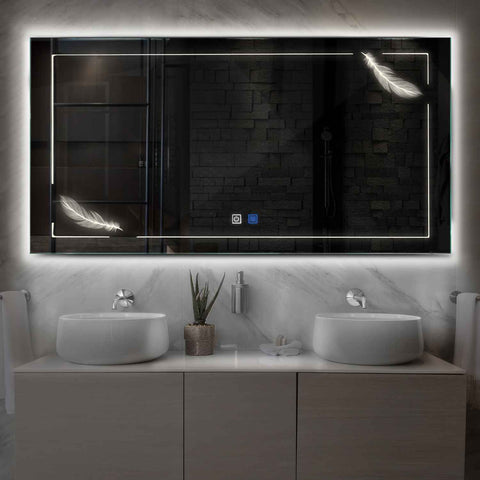 Specchio LED Rettangolare | Pulsanti touch | Funzione anti-appannamento | Luce bianca neutra - Reyze Serie Good Vibes Modello 2