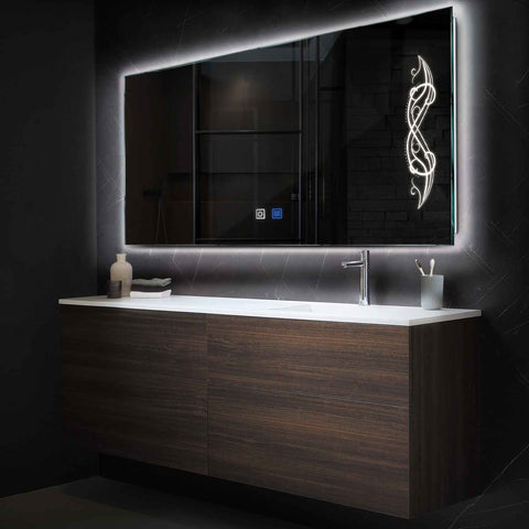 Specchio LED Rettangolare | Pulsanti touch | Funzione anti-appannamento | Luce bianca neutra - Reyze Serie Good Vibes Modello 6