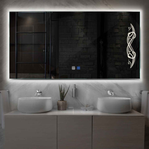 Specchio LED Rettangolare | Pulsanti touch | Funzione anti-appannamento | Luce bianca neutra - Reyze Serie Good Vibes Modello 6