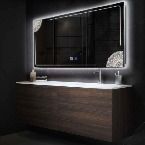 Specchio LED Rettangolare | Pulsanti touch | Funzione anti-appannamento | Luce bianca neutra - Reyze Serie Good Vibes Modello 7