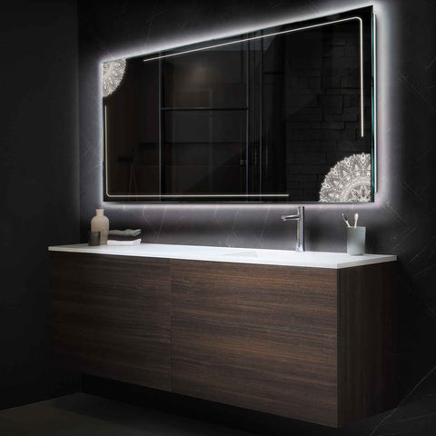 Specchio LED Rettangolare | Controllo tramite interruttore a muro | Luce bianca neutra - Reyze Serie Good Vibes Modello 7