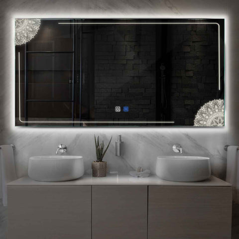 Specchio LED Rettangolare | Pulsanti touch | Funzione anti-appannamento | Luce bianca neutra - Reyze Serie Good Vibes Modello 7