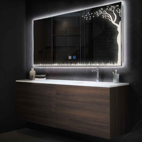 Specchio LED Rettangolare | Pulsanti touch | Funzione anti-appannamento | Luce bianca neutra - Reyze Serie Good Vibes Modello 8