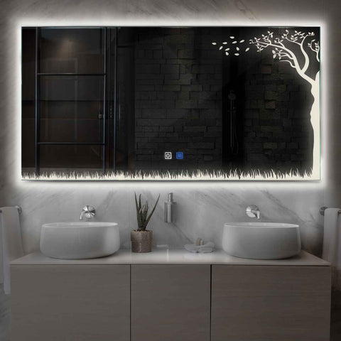 Specchio LED Rettangolare | Pulsanti touch | Funzione anti-appannamento | Luce bianca neutra - Reyze Serie Good Vibes Modello 8