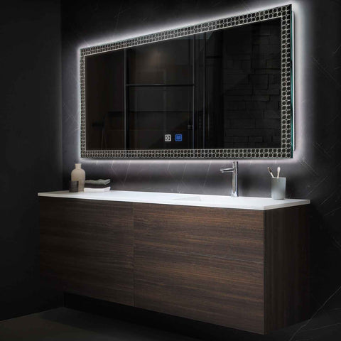 Specchio LED Rettangolare | Pulsanti touch | Funzione anti-appannamento | Luce bianca neutra - Reyze Serie Official Modello 4