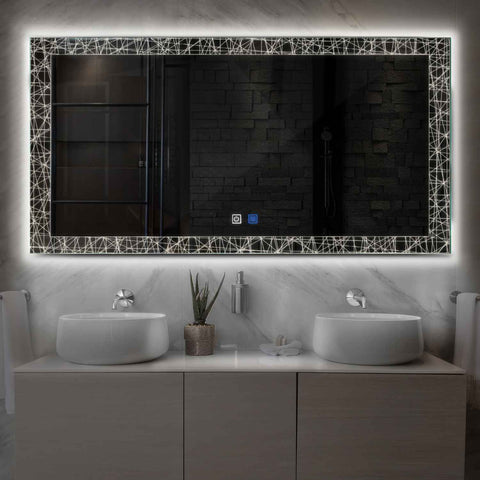 Specchio LED Rettangolare | Pulsanti touch | Funzione anti-appannamento | Luce bianca neutra - Reyze Serie Simetria Modello 1
