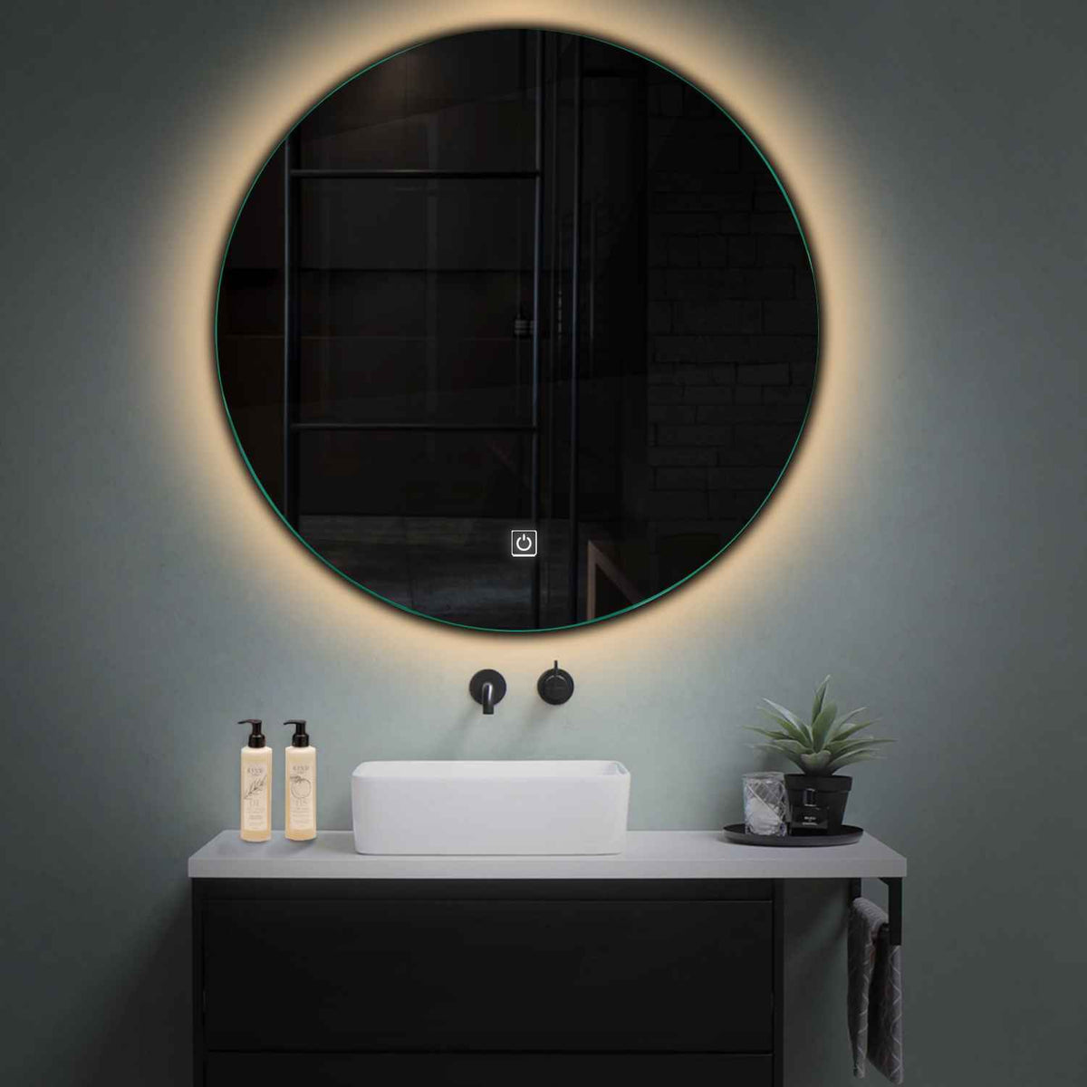 Specchio LED Rotondo | Pulsante touch | Luce bianca calda - Reyze Serie Ambient Modello 1