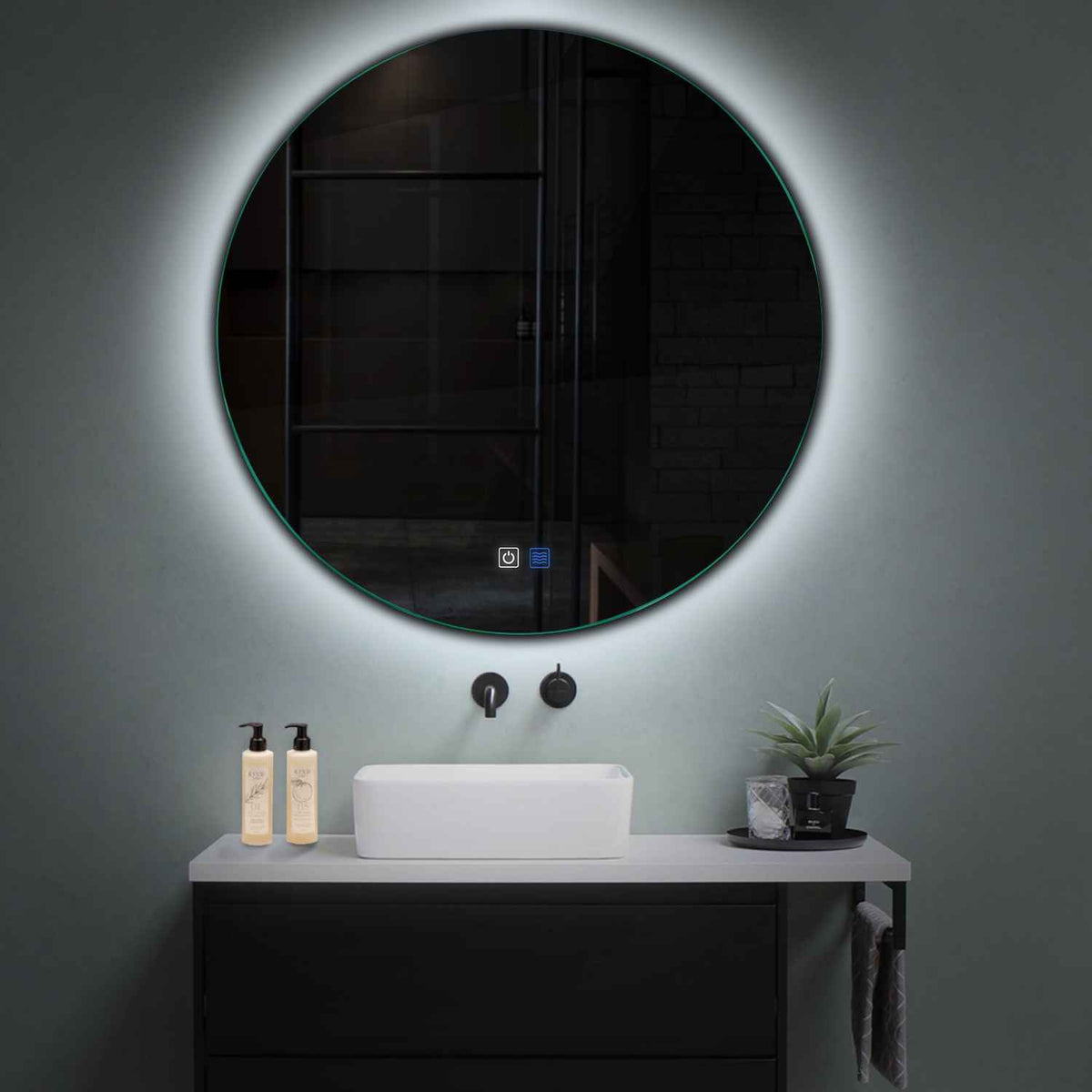 Specchio LED Rotondo | Pulsanti touch | Funzione anti-appannamento | Luce bianca fredda - Reyze Serie Ambient Modello 1