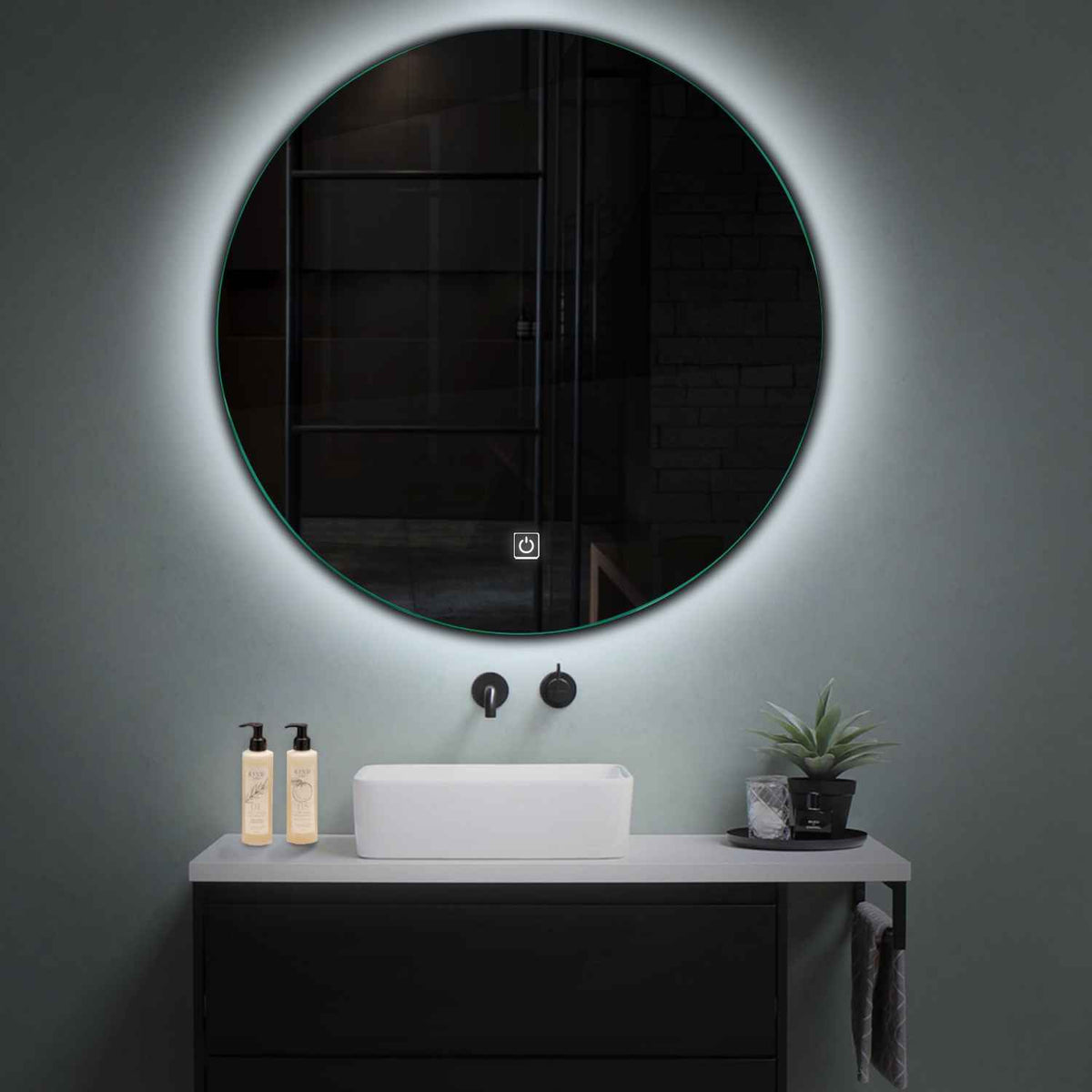 Specchio LED Rotondo | Pulsante touch | Luce bianca fredda - Reyze Serie Ambient Modello 1