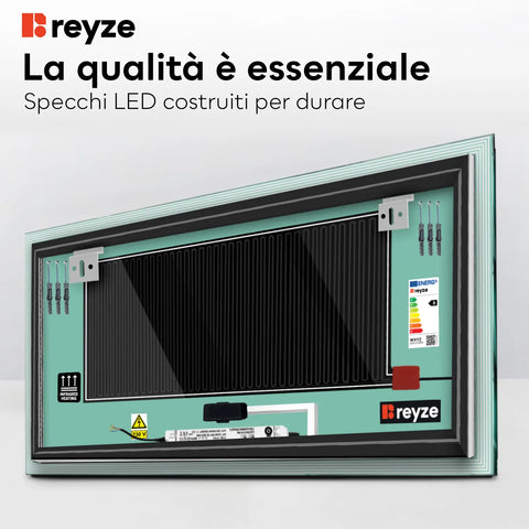 Specchio LED Rettangolare | Pulsanti touch | Funzione anti-appannamento | Temperatura di colore regolabile - Reyze Serie Edge Modello 1