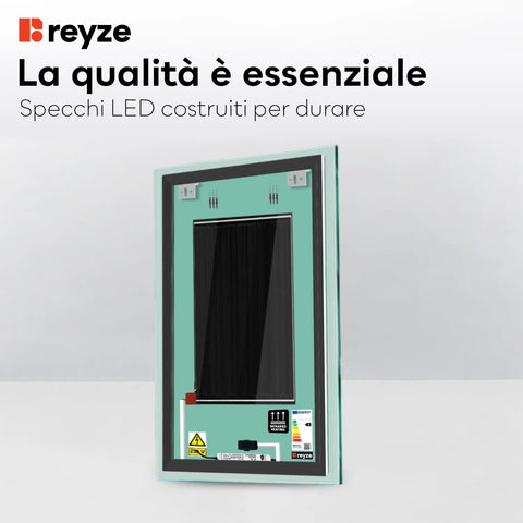 Specchio LED Verticale | Pulsanti touch | Funzione anti-appannamento | Luce bianca fredda - Reyze Serie Edge Modello 1