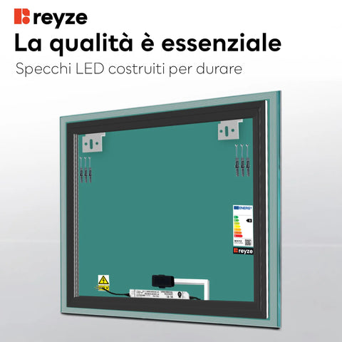 Specchio LED Quadrato | Pulsante touch | Luce bianca neutra - Reyze Serie Edge Modello 1