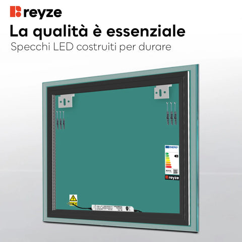 Specchio LED Quadrato | Controllo tramite interruttore a muro | Luce bianca fredda - Reyze Serie Edge Modello 1