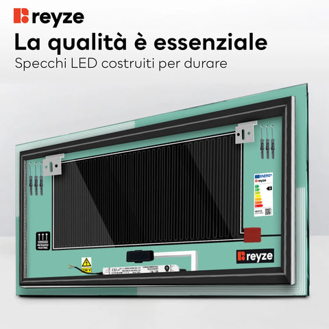 Specchio LED Rettangolare | Pulsanti touch | Funzione anti-appannamento | Luce bianca fredda - Reyze Serie Edge Modello 2