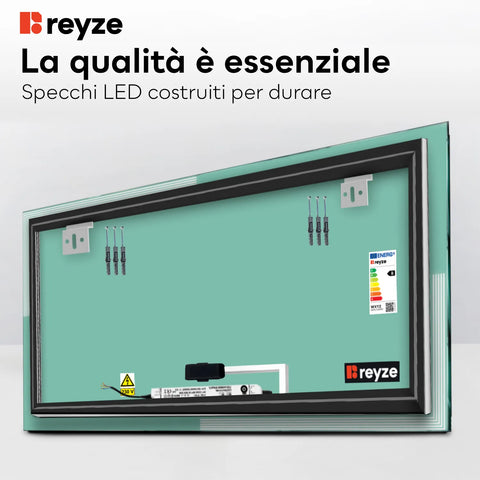 Specchio LED Rettangolare | Pulsante touch | Luce bianca calda - Reyze Serie Edge Modello 2