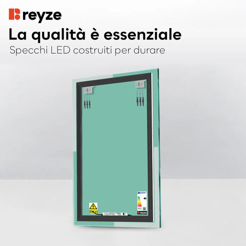Specchio LED Verticale | Controllo tramite interruttore a muro | Luce bianca calda - Reyze Serie Edge Modello 2