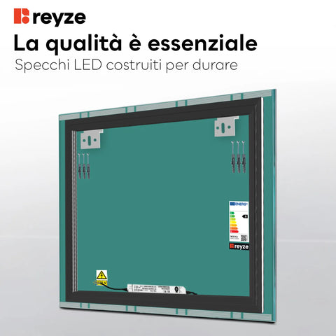 Specchio LED Quadrato | Controllo tramite interruttore a muro | Luce bianca fredda - Reyze Serie Edge Modello 3