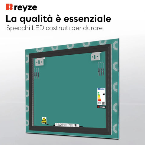 Specchio LED Quadrato | Controllo tramite interruttore a muro | Luce bianca fredda - Reyze Serie Edge Modello 4