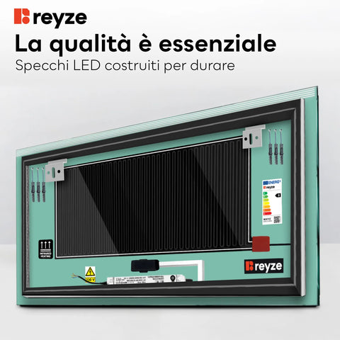 Specchio LED Rettangolare | Pulsanti touch | Funzione anti-appannamento | Temperatura di colore regolabile - Reyze Serie Edge Modello 5
