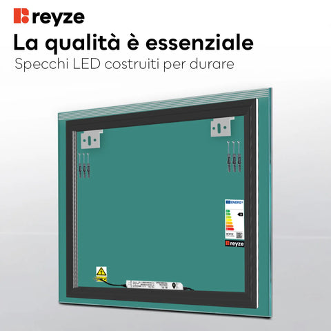 Specchio LED Quadrato | Controllo tramite interruttore a muro | Luce bianca fredda - Reyze Serie Edge Modello 5