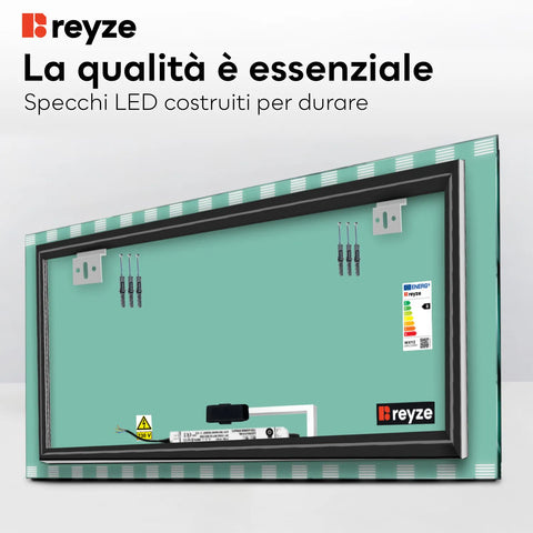 Specchio LED Rettangolare | Pulsante touch | Luce bianca calda - Reyze Serie Edge Modello 6