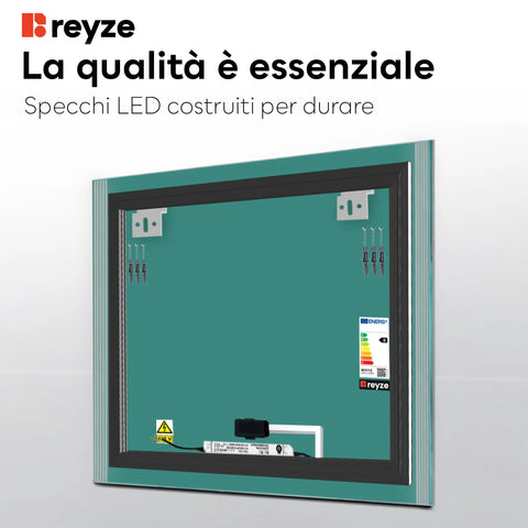 Specchio LED Quadrato | Pulsante touch | Luce bianca neutra - Reyze Serie Edge Modello 7