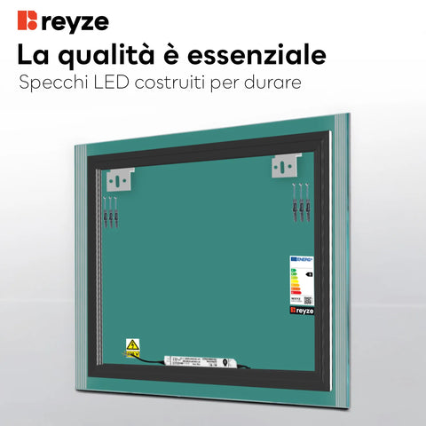 Specchio LED Quadrato | Controllo tramite interruttore a muro | Luce bianca fredda - Reyze Serie Edge Modello 7