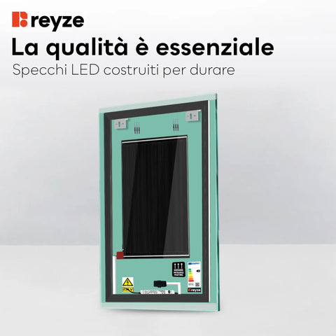 Specchio LED Verticale | Pulsanti touch | Funzione anti-appannamento | Luce bianca neutra - Reyze Serie Edge Modello 8