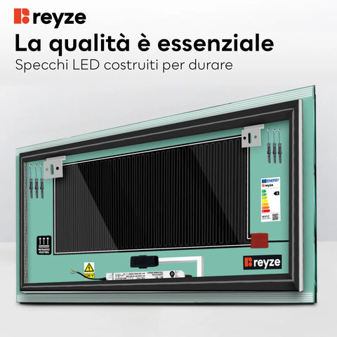 Specchio LED Rettangolare | Pulsanti touch | Funzione anti-appannamento | Luce bianca fredda - Reyze Serie Edge Modello 8