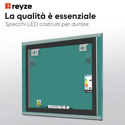 Specchio LED Quadrato | Controllo tramite interruttore a muro | Luce bianca calda - Reyze Serie Edge Modello 8