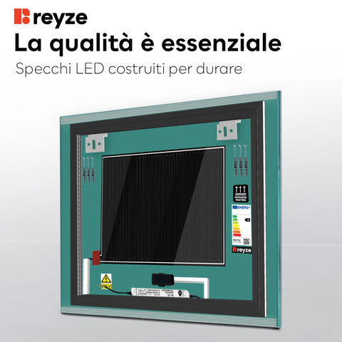Specchio LED Quadrato | Pulsanti touch | Funzione anti-appannamento | Temperatura di colore regolabile - Reyze Serie Edge Modello 8