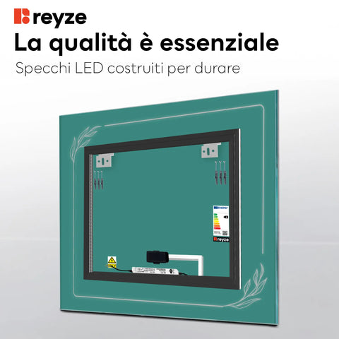 Specchio LED Quadrato | Pulsante touch | Luce bianca calda - Reyze Serie Good Vibes Modello 1