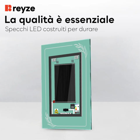 Specchio LED Verticale | Pulsanti touch | Funzione anti-appannamento | Luce bianca neutra - Reyze Serie Good Vibes Modello 1