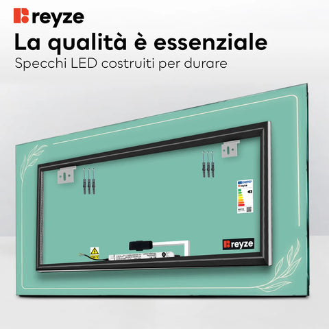 Specchio LED Rettangolare | Pulsante touch | Luce bianca calda - Reyze Serie Good Vibes Modello 1