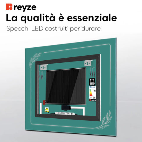 Specchio LED Quadrato | Pulsanti touch | Funzione anti-appannamento | Temperatura di colore regolabile - Reyze Serie Good Vibes Modello 1