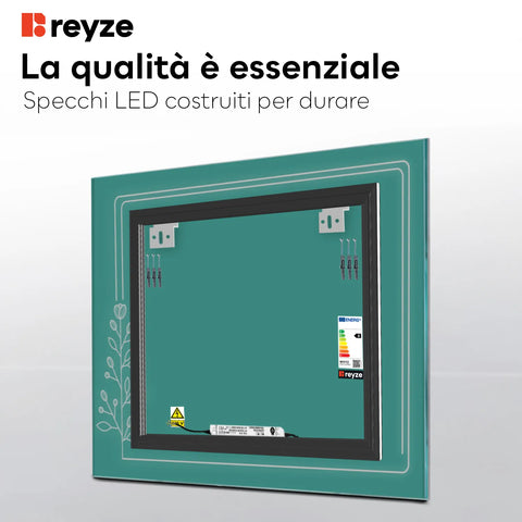 Specchio LED Quadrato | Controllo tramite interruttore a muro | Luce bianca fredda - Reyze Serie Good Vibes Modello 2