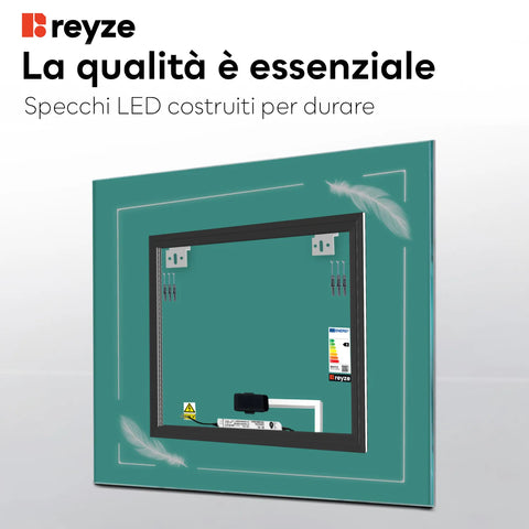 Specchio LED Quadrato | Pulsante touch | Luce bianca calda - Reyze Serie Good Vibes Modello 3