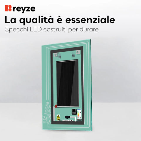 Specchio LED Verticale | Pulsanti touch | Funzione anti-appannamento | Luce bianca neutra - Reyze Serie Good Vibes Modello 3