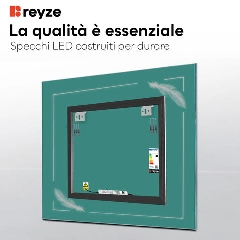 Specchio LED Quadrato | Controllo tramite interruttore a muro | Luce bianca fredda - Reyze Serie Good Vibes Modello 3