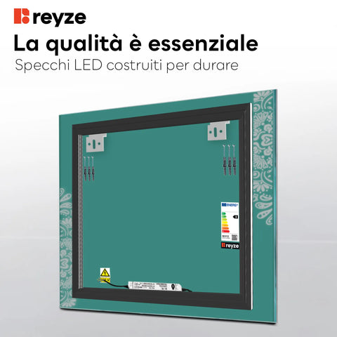 Specchio LED Quadrato | Controllo tramite interruttore a muro | Luce bianca calda - Reyze Serie Good Vibes Modello 4