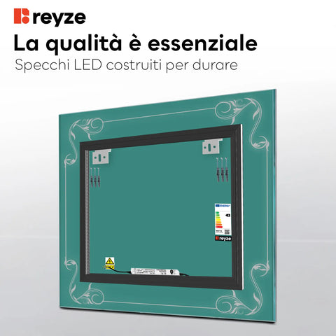 Specchio LED Quadrato | Controllo tramite interruttore a muro | Luce bianca calda - Reyze Serie Good Vibes Modello 5