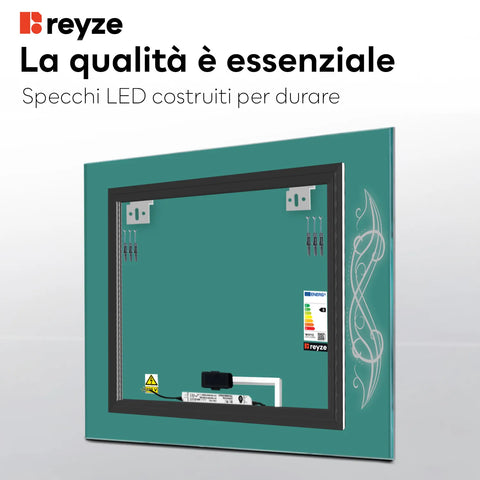 Specchio LED Quadrato | Pulsante touch | Luce bianca calda - Reyze Serie Good Vibes Modello 6