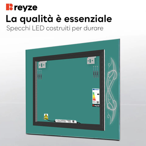 Specchio LED Quadrato | Controllo tramite interruttore a muro | Luce bianca neutra - Reyze Serie Good Vibes Modello 6