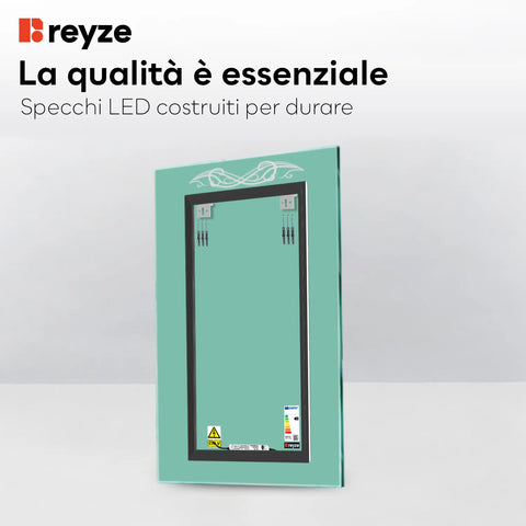 Specchio LED Verticale | Controllo tramite interruttore a muro | Luce bianca calda - Reyze Serie Good Vibes Modello 6
