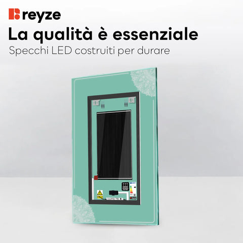 Specchio LED Verticale | Pulsanti touch | Funzione anti-appannamento | Luce bianca neutra - Reyze Serie Good Vibes Modello 7