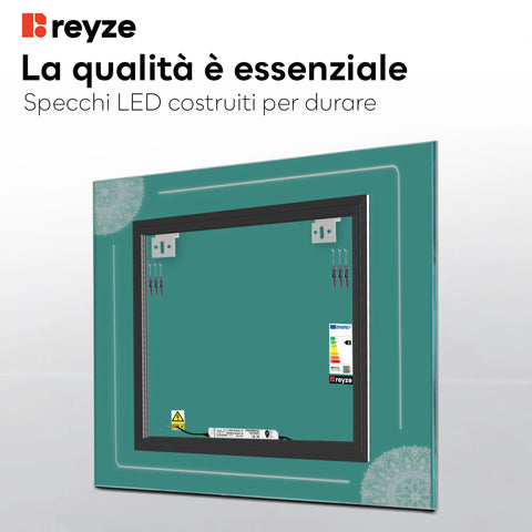 Specchio LED Quadrato | Controllo tramite interruttore a muro | Luce bianca fredda - Reyze Serie Good Vibes Modello 7