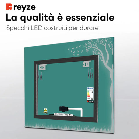 Specchio LED Quadrato | Pulsante touch | Luce bianca neutra - Reyze Serie Good Vibes Modello 8